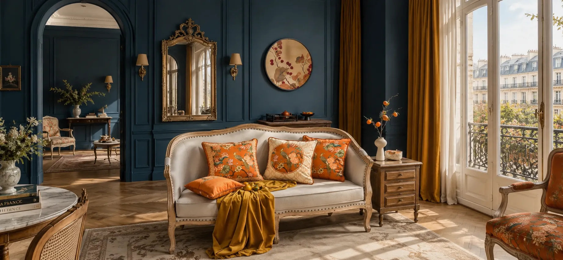 Chinoiserie Hydrangea Home Decor: Vintage Orange & Yellow Floral Collection-SinoCultural