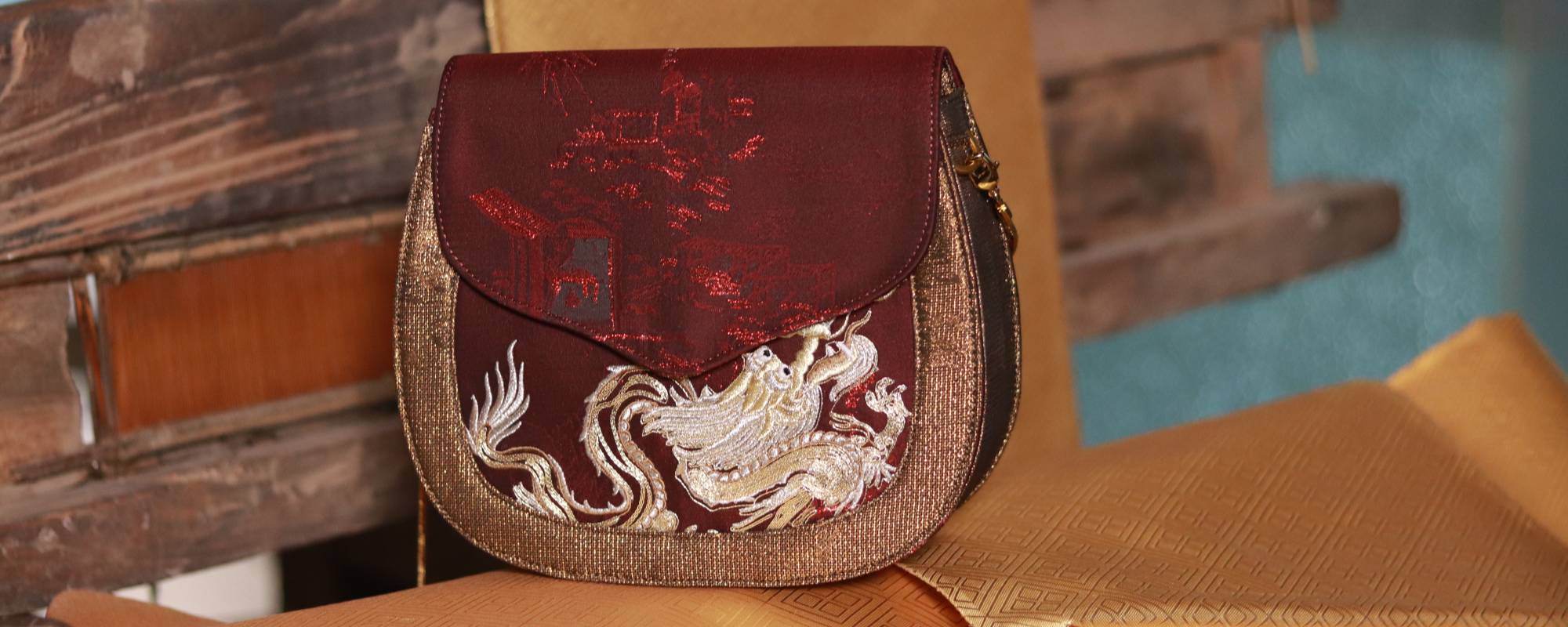 Ultra-lightweight Hua Luo Silk Saddle Bag with Dragon Embroidery-SinoCultural