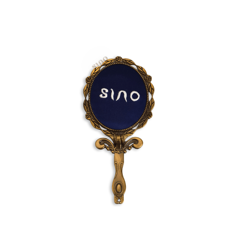 Limited Edition Hand Embroidery Handheld Makeup Beauty Metal Mirror - SinoCultural -- MIR011