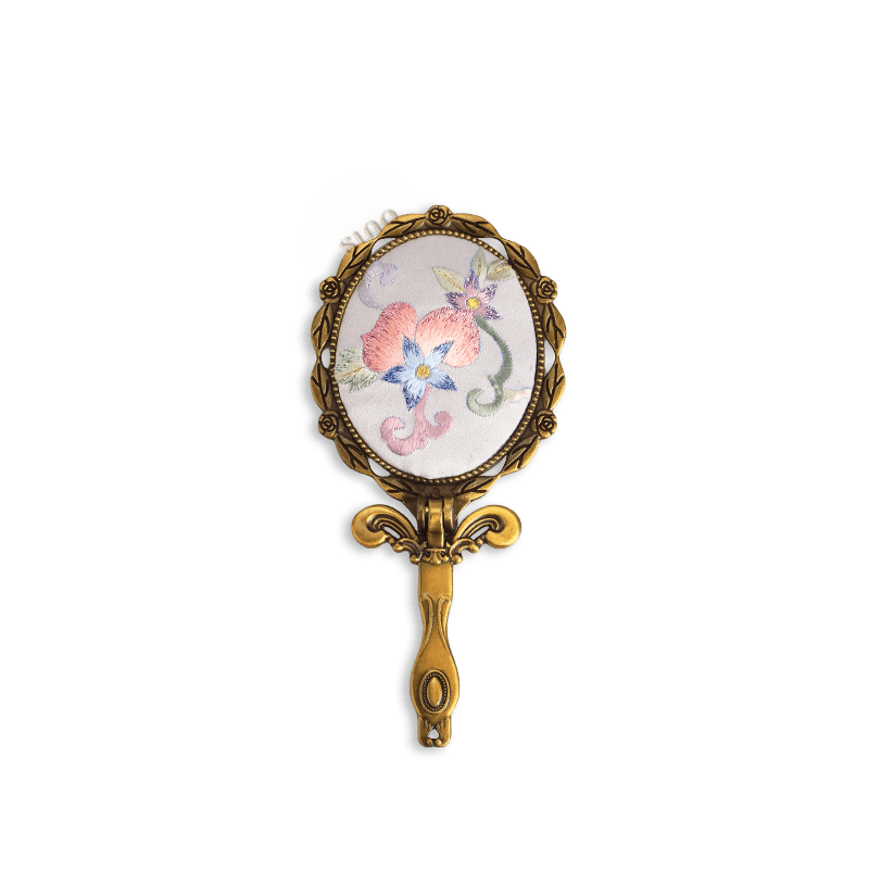 Limited Edition Hand Embroidery Handheld Makeup Beauty Metal Mirror - SinoCultural -- MIR016