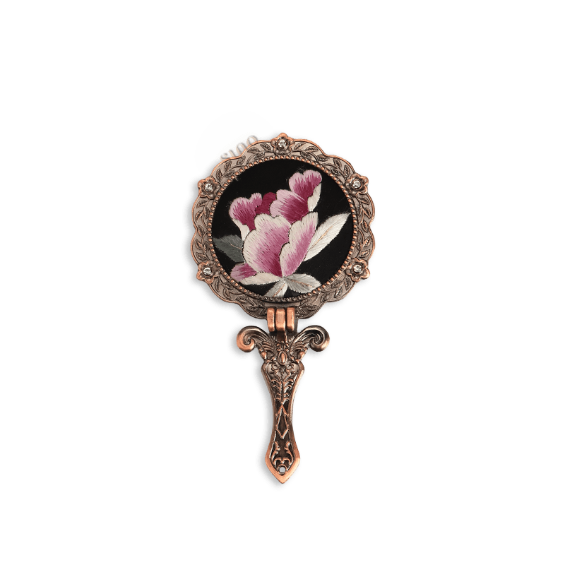 Limited Edition Hand Embroidery Handheld Makeup Beauty Metal Mirror - SinoCultural -- MIR016