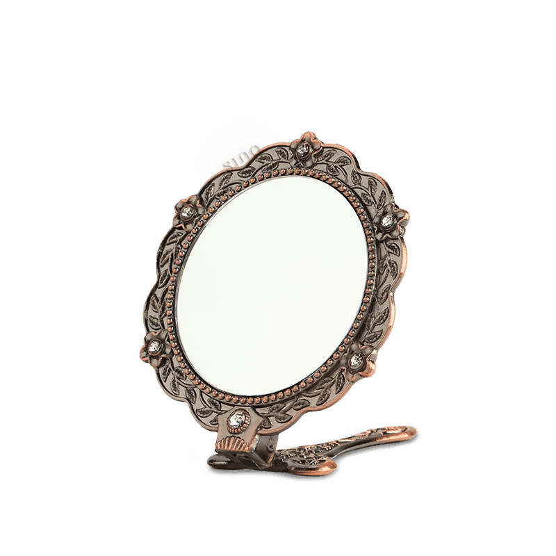 Limited Edition Hand Embroidery Handheld Makeup Beauty Metal Mirror - SinoCultural -- MIR016