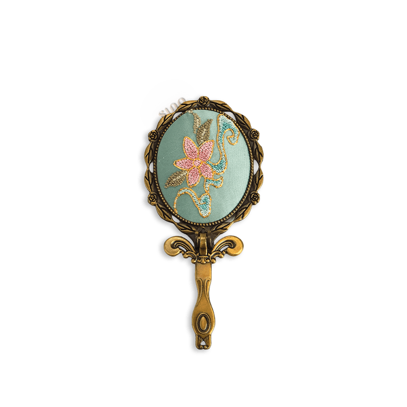 Limited Edition Hand Embroidery Handheld Makeup Beauty Metal Mirror - SinoCultural -- MIR020