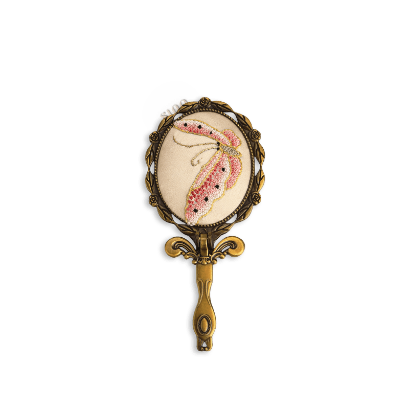 Limited Edition Hand Embroidery Handheld Makeup Beauty Metal Mirror - SinoCultural -- MIR011