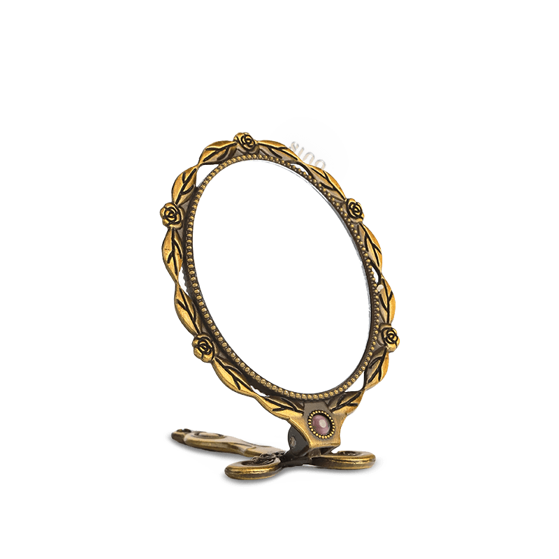 Limited Edition Hand Embroidery Handheld Makeup Beauty Metal Mirror - SinoCultural -- MIR016