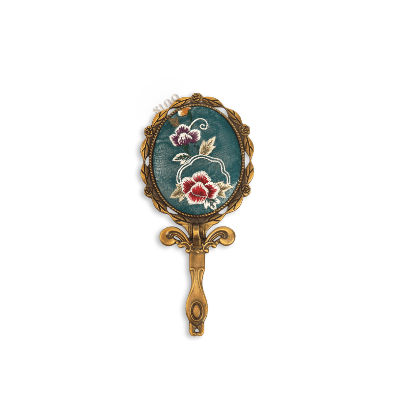 Limited Edition Hand Embroidery Handheld Makeup Beauty Metal Mirror - SinoCultural -- MIR028