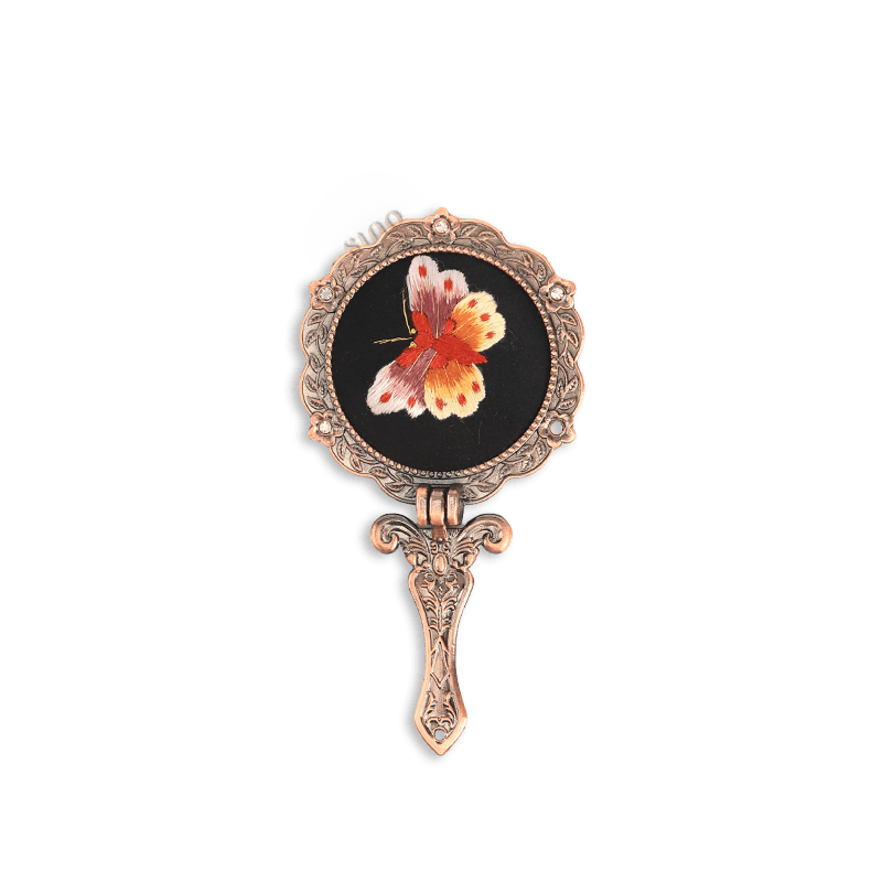 Limited Edition Hand Embroidery Handheld Makeup Beauty Metal Mirror - SinoCultural -- MIR013