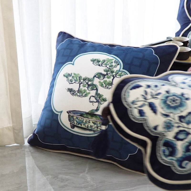 Chinoiserie Blue and White Porcelain Decorative Throw Pillow for Bedroom - SinoCultural -- SJZBZ077AA45