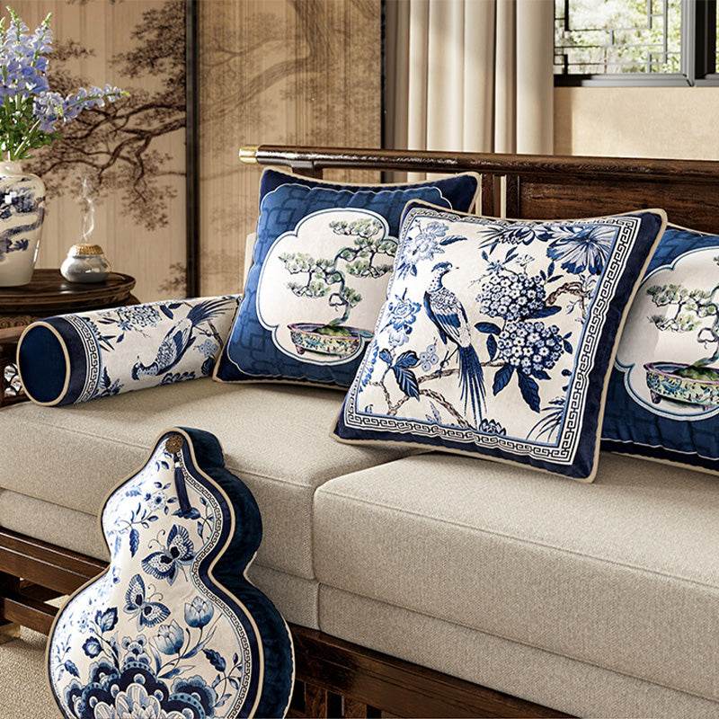 Chinoiserie Blue and White Porcelain Decorative Throw Pillow for Bedroom - SinoCultural -- SJZBZ077AA45
