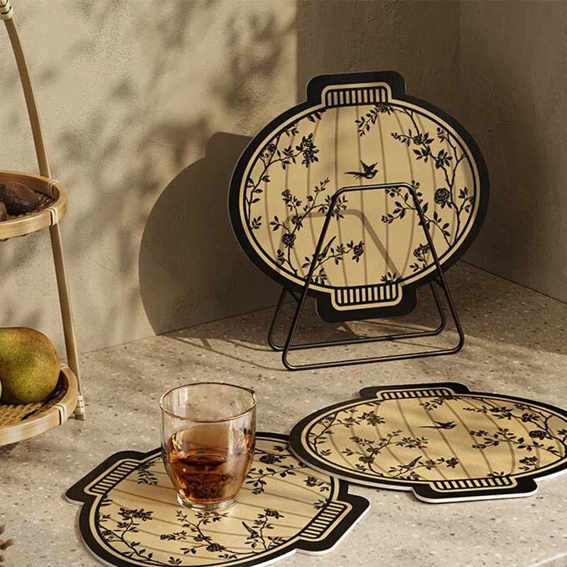 Chinoiserie Diatomite Absorbent Quick-Dry Non-Slip Round Coaster - SinoCultural -- TM054A12 -