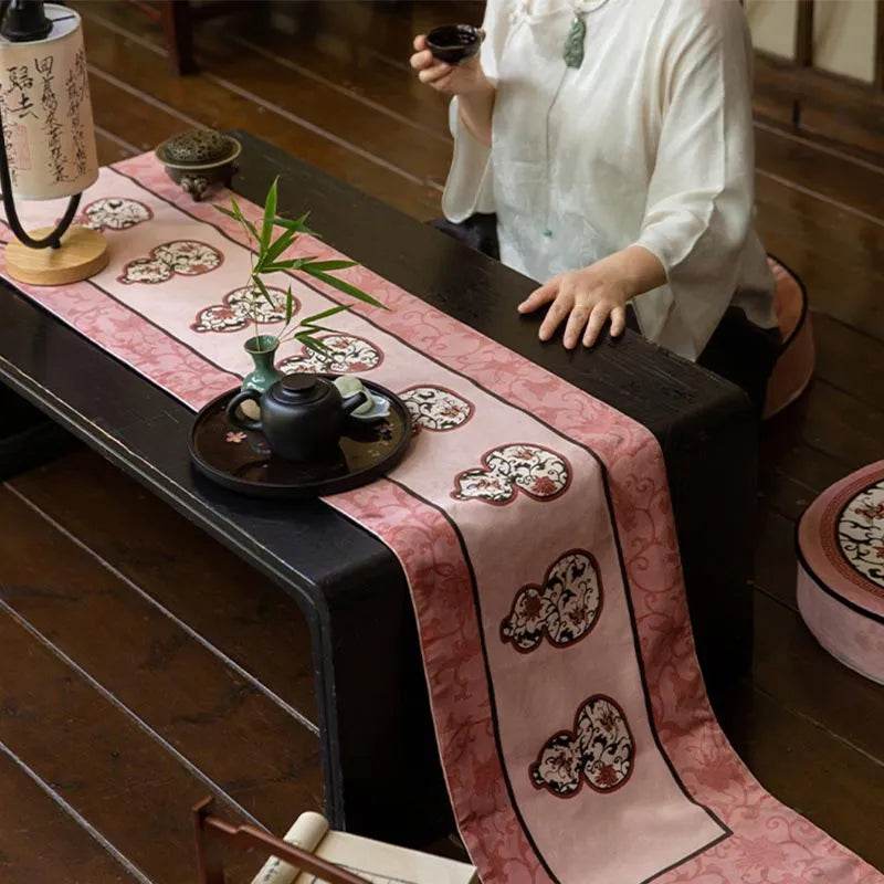 Chinoiserie Elegant Pink Rectangular Tea Table Runner - SinoCultural -- TR027A160