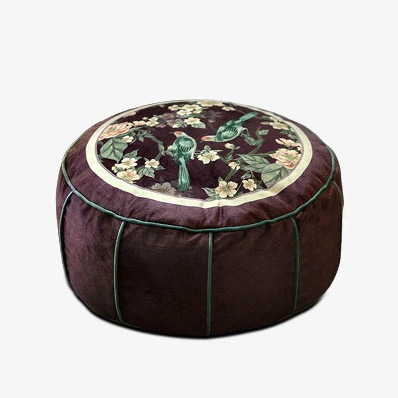 Chinoiserie Plush Flower Purple Living Room Rest Pouf - SinoCultural -- B48J0031-1-C