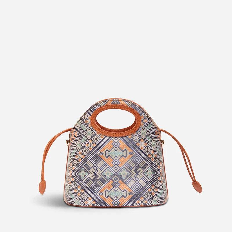 Zhuang Brocade Vintage Drawstring Bucket Bag - SinoCultural -- FJ120670