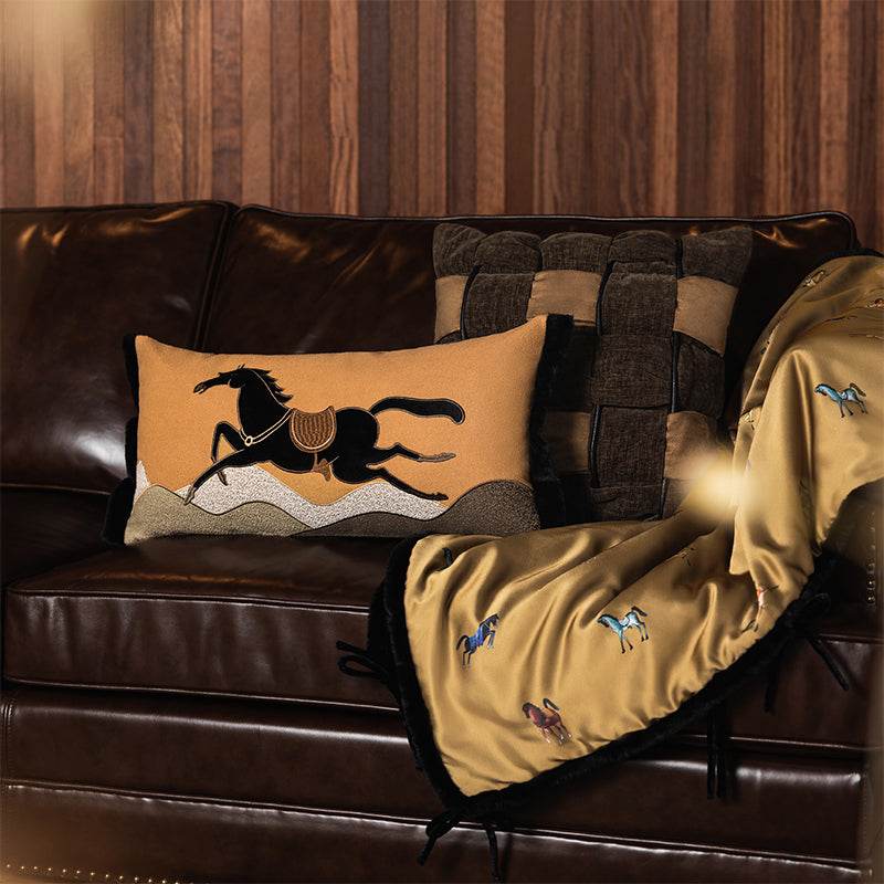 Chinoiserie Equestrian Decorative Lumbar Pillow for Living Room - SinoCultural -- SJZBZ079A01