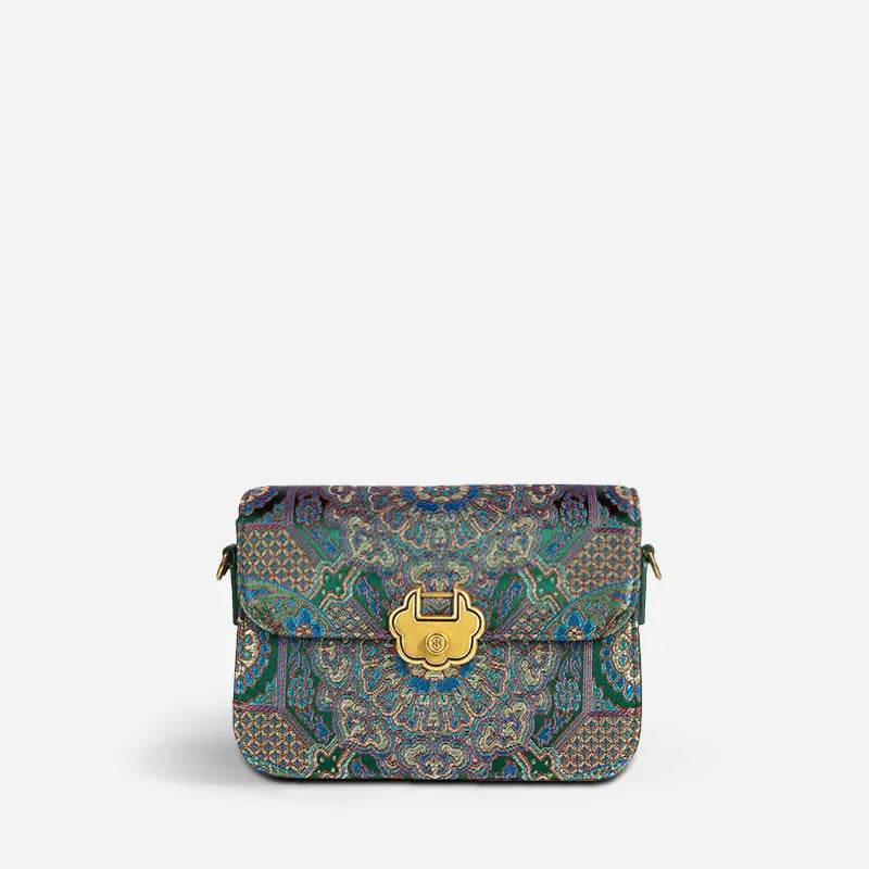 Song Brocade Leather Luxurious Clutch Handbag - SinoCultural -- W2144-1 -