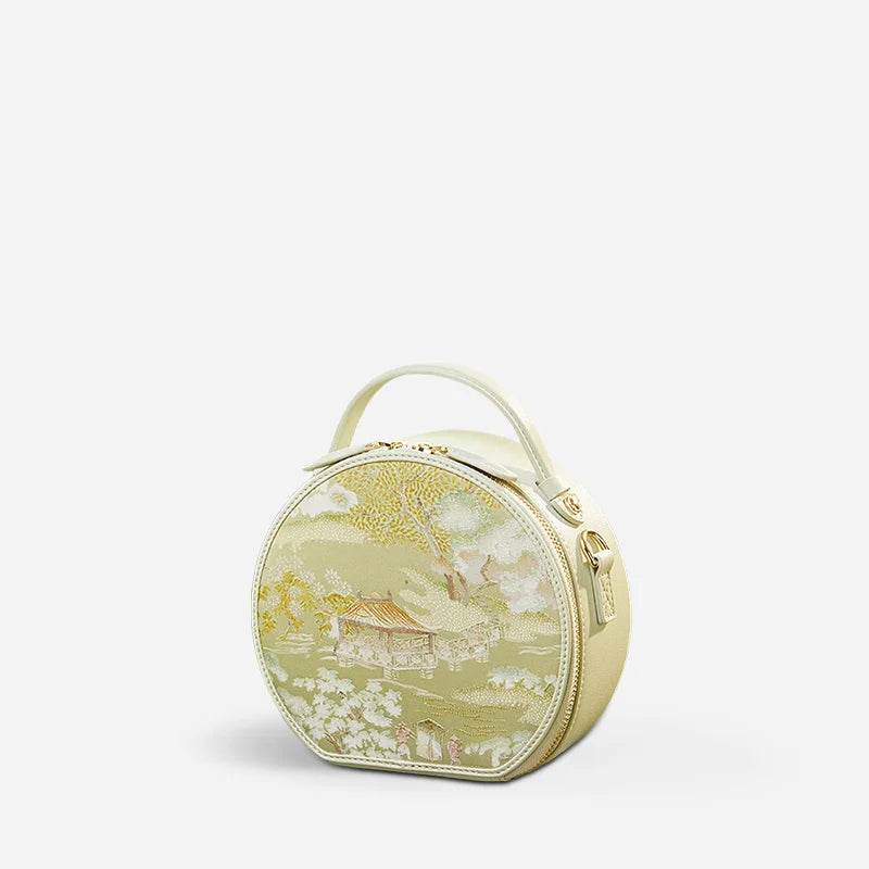 Chinese Painting Mulberry Silk Round Bag Luxury Handbag - SinoCultural -- P12065505