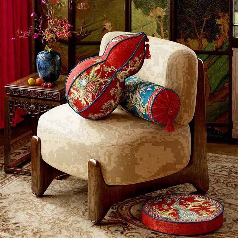 Chinoiserie Original Luxurious Gourd-Shaped Peacock Pillow - SinoCultural -- SJZBZ065
