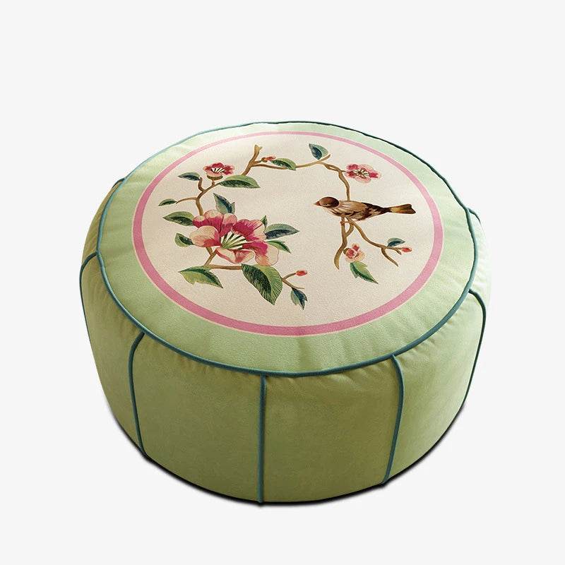 Chinoiserie Plush Flower Living Room Rest Pouf - SinoCultural -- B48J0037-2-C