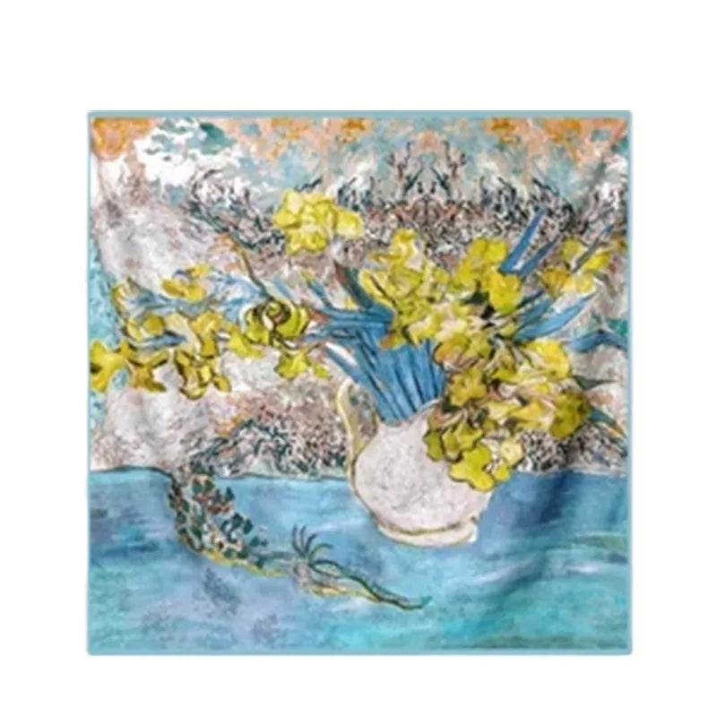 Mulberry Silk 14 Momme Square Scarf Iris Floral 108x108 cm - SinoCultural -- CXFJ016