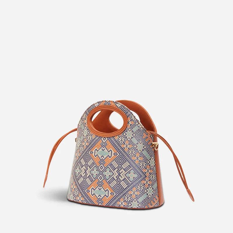 Zhuang Brocade Vintage Drawstring Bucket Bag - SinoCultural -- FJ120670