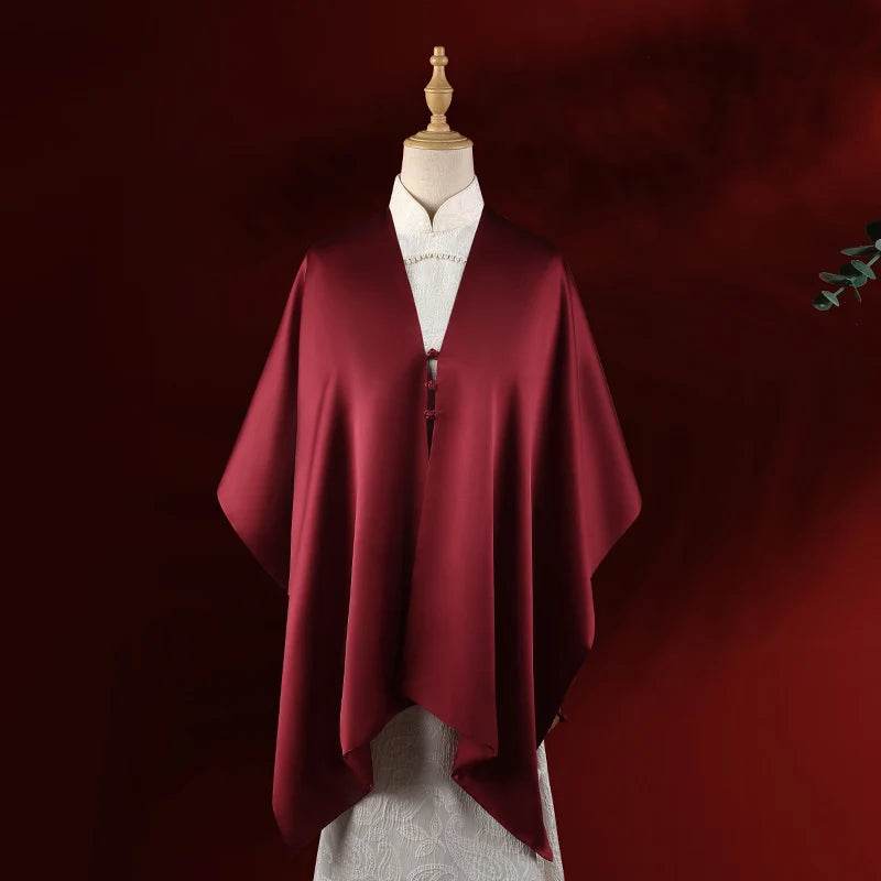 Embroidery Luxurious 16 Momme Silk Satin Red Shawl 185x45cm - SinoCultural -- LS061-1