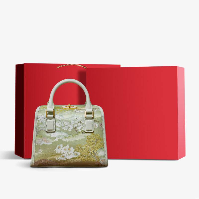 Chinese Painting Mulberry Silk Boston Bag Luxury Handbag - SinoCultural -- P17061505
