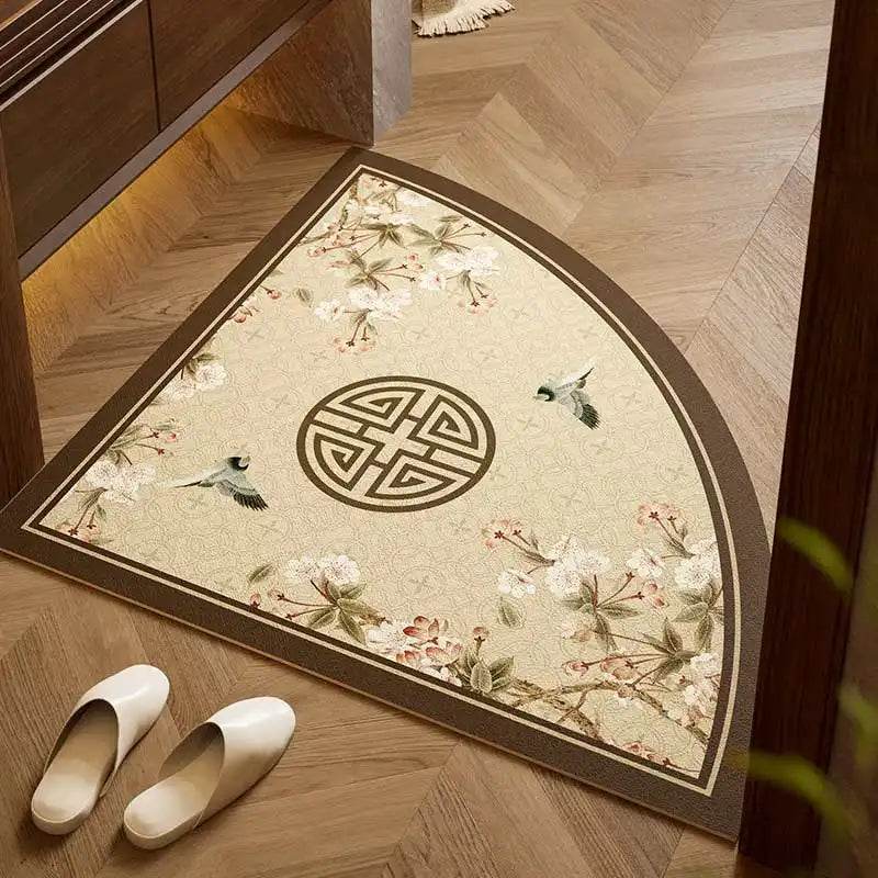 Chinoiserie Absorbent Bathroom Mat Anti-Slip Fan-Shaped Rug - SinoCultural -- LZ006A80