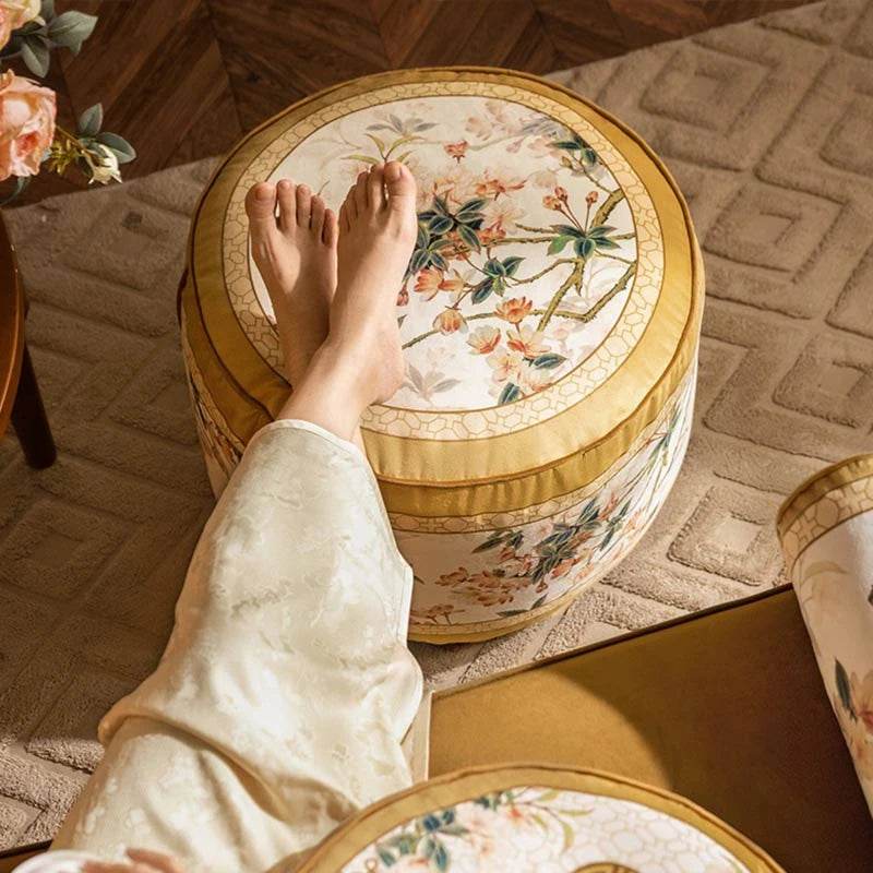 Chinoiserie Autumn Living Room Couch Cushion Pouf - SinoCultural -- B48J0022-1-C