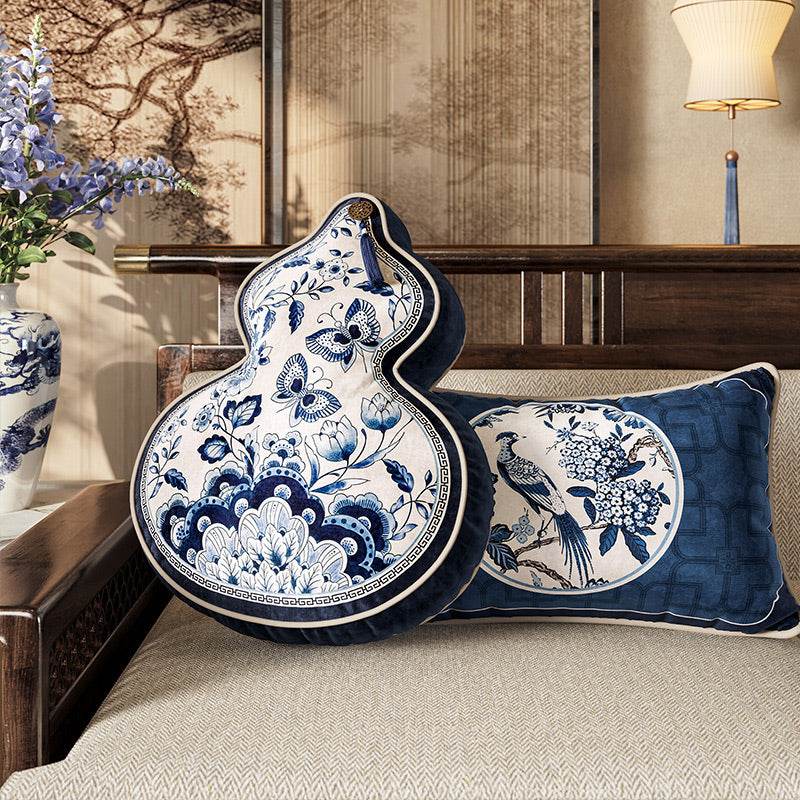 Chinoiserie Blue and White Porcelain Decorative Throw Pillow for Bedroom - SinoCultural -- SJZBZ077AA45