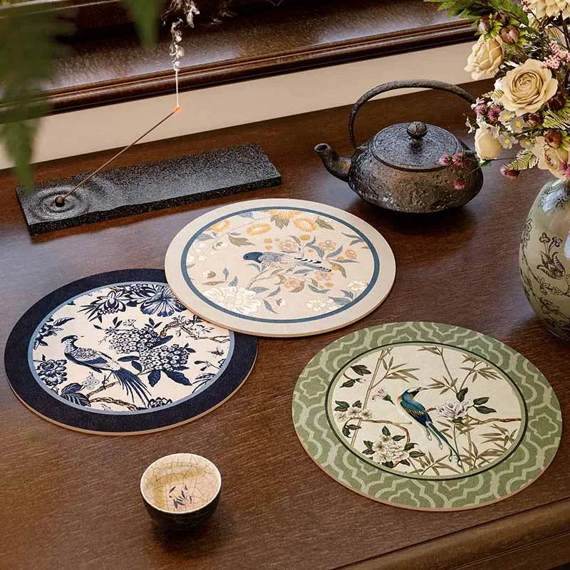 Chinoiserie Diatomite Absorbent Quick-Dry Non-Slip Round Coaster - SinoCultural -- TM053A16