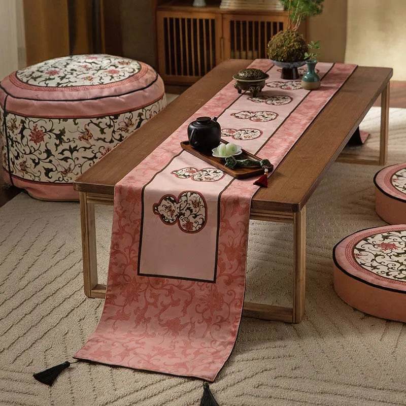 Chinoiserie Elegant Pink Rectangular Tea Table Runner - SinoCultural -- TR027A160