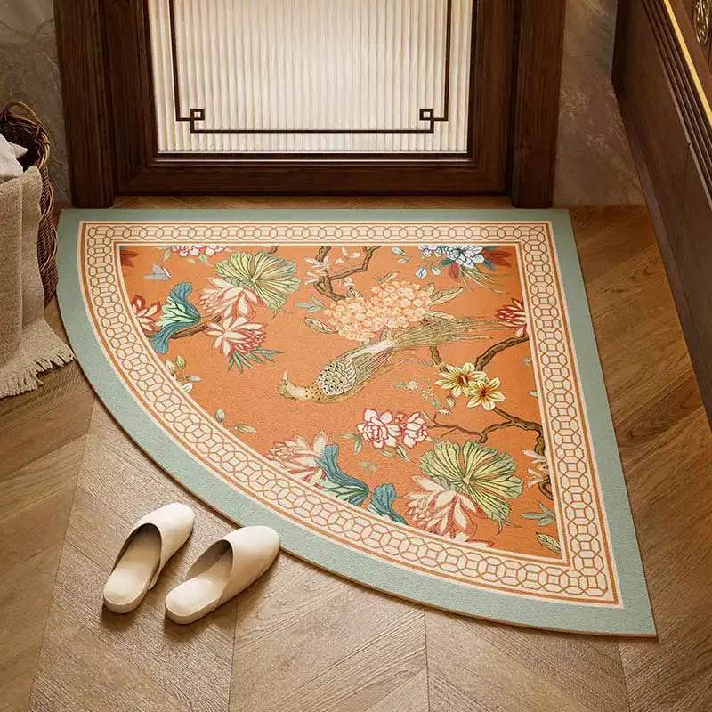 Chinoiserie Orange Bathroom Mat Anti-Slip Fan-Shaped Rug - SinoCultural -- LZ007A80