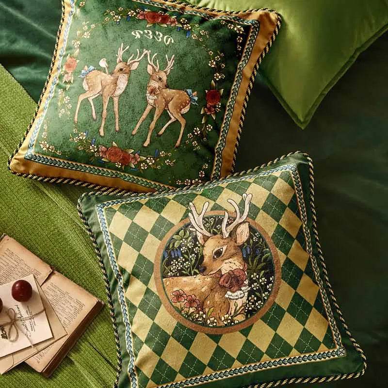 Christmas Limited Series Green Festive Reindeer Design Sofa Pillow - SinoCultural -- HS-BZ1112-1