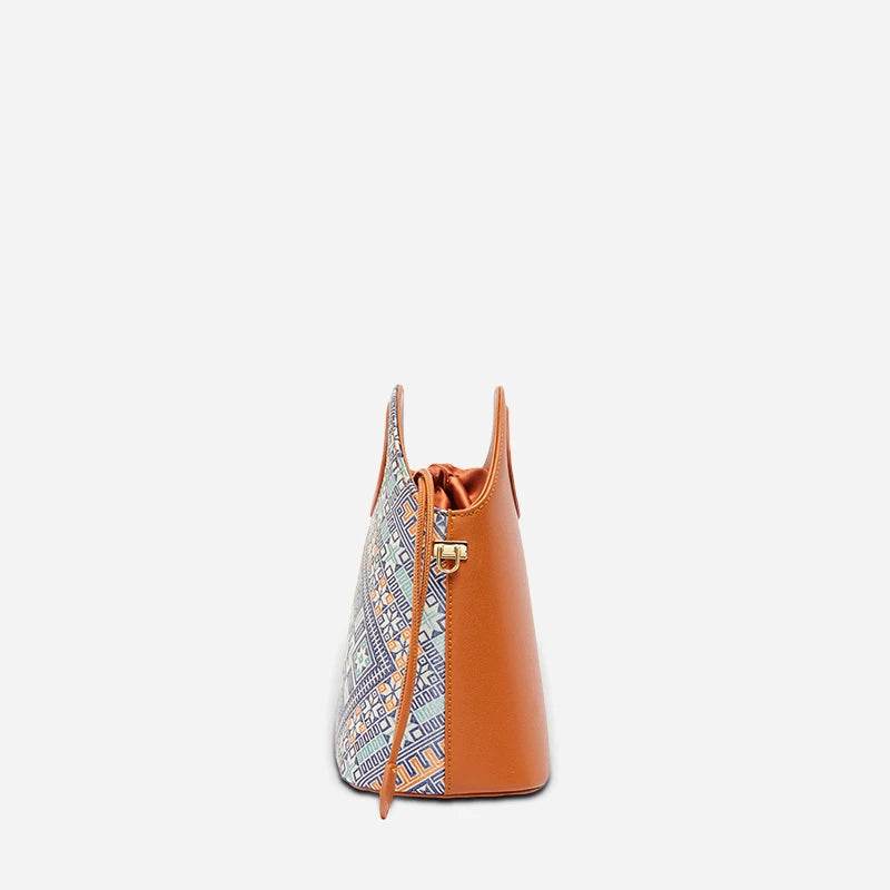 Zhuang Brocade Vintage Drawstring Bucket Bag - SinoCultural -- FJ120670
