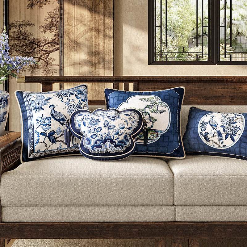 Chinoiserie Blue and White Porcelain Decorative Throw Pillow for Bedroom - SinoCultural -- SJZBZ077AA45