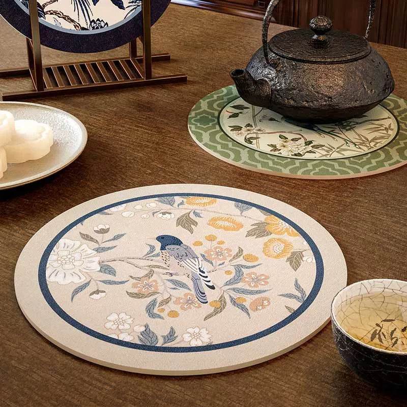 Chinoiserie Diatomite Absorbent Quick-Dry Non-Slip Round Coaster - SinoCultural -- TM053A16