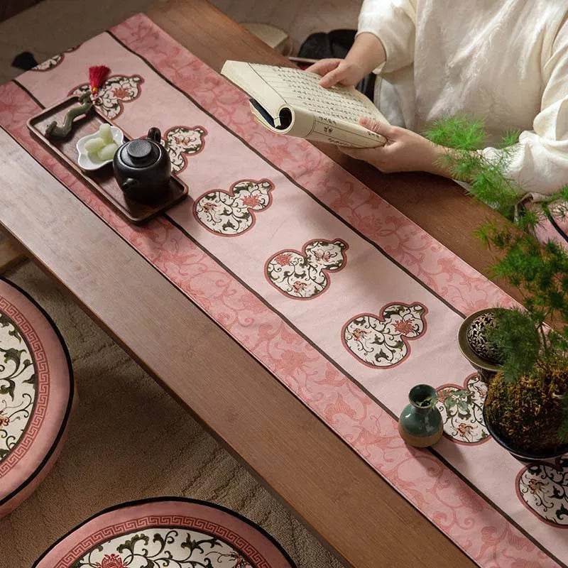 Chinoiserie Elegant Pink Rectangular Tea Table Runner - SinoCultural -- TR027A160