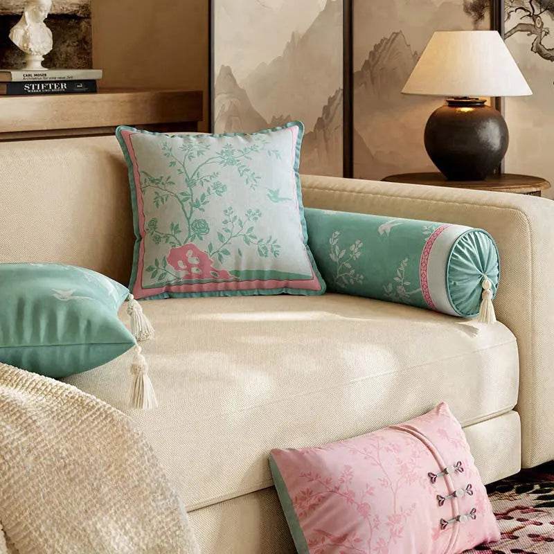 Chinoiserie Luxe Fresh Living Room Sofa Throw Pillow - SinoCultural -- SJZBZ063A -