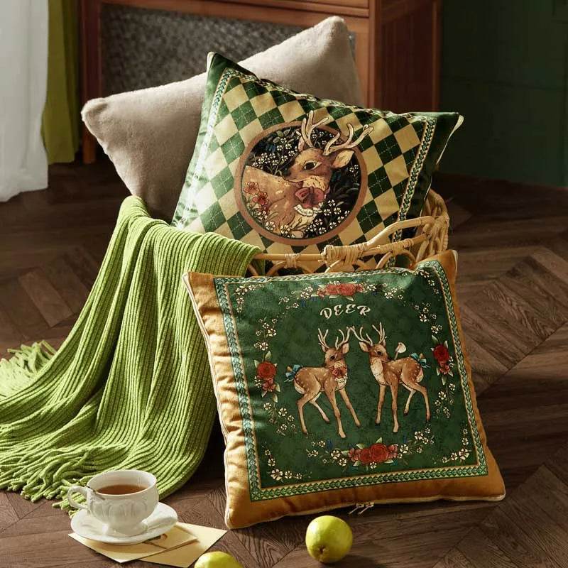 Christmas Limited Series Green Festive Reindeer Design Sofa Pillow - SinoCultural -- HS-BZ1112-1