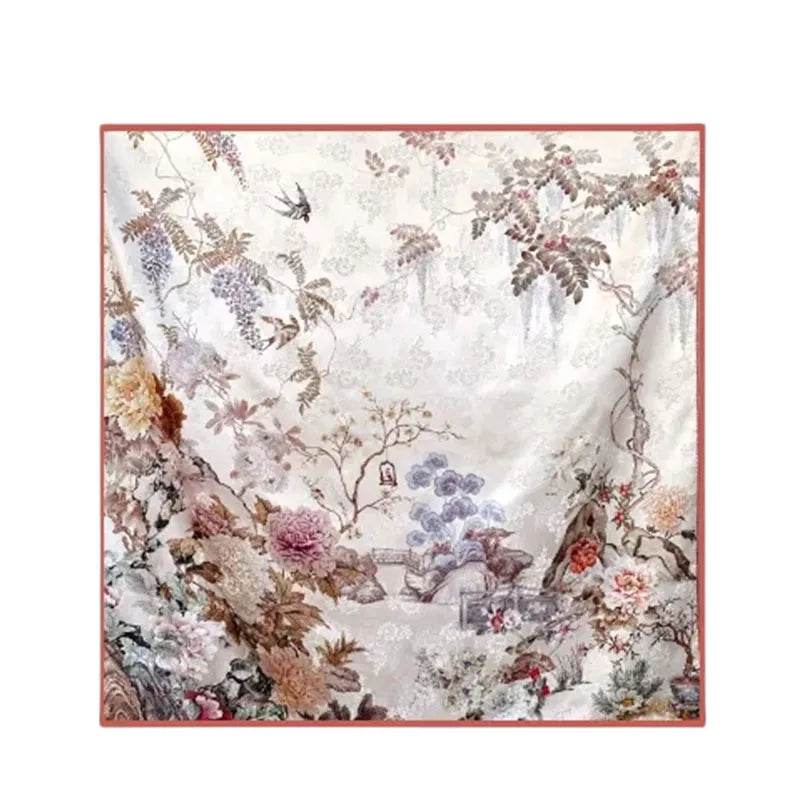 Mulberry Silk 14 Momme Square Scarf Radiant Floral 108x108 cm - SinoCultural -- CXFJ015
