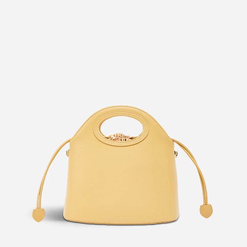 Printed Jacquard Lotus Khaki Drawstring Bucket Bag - SinoCultural