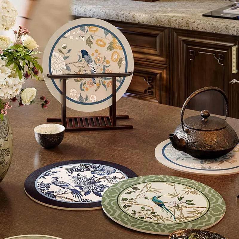 Chinoiserie Diatomite Absorbent Quick-Dry Non-Slip Round Coaster - SinoCultural -- TM053A16