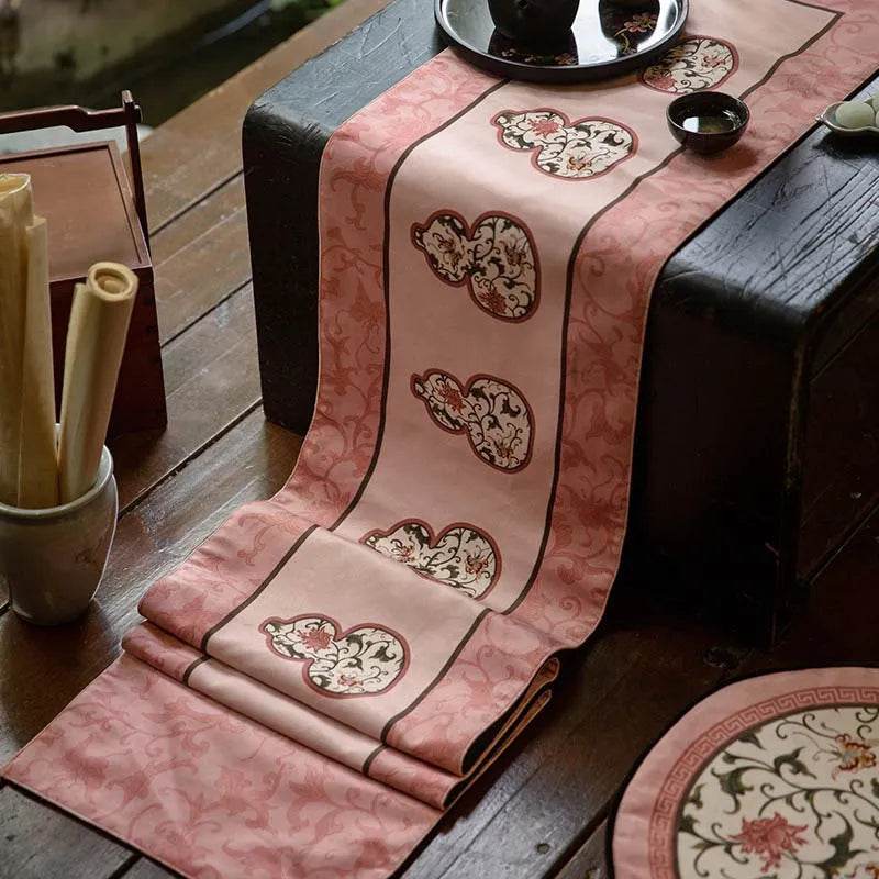 Chinoiserie Elegant Pink Rectangular Tea Table Runner - SinoCultural -- TR027A160