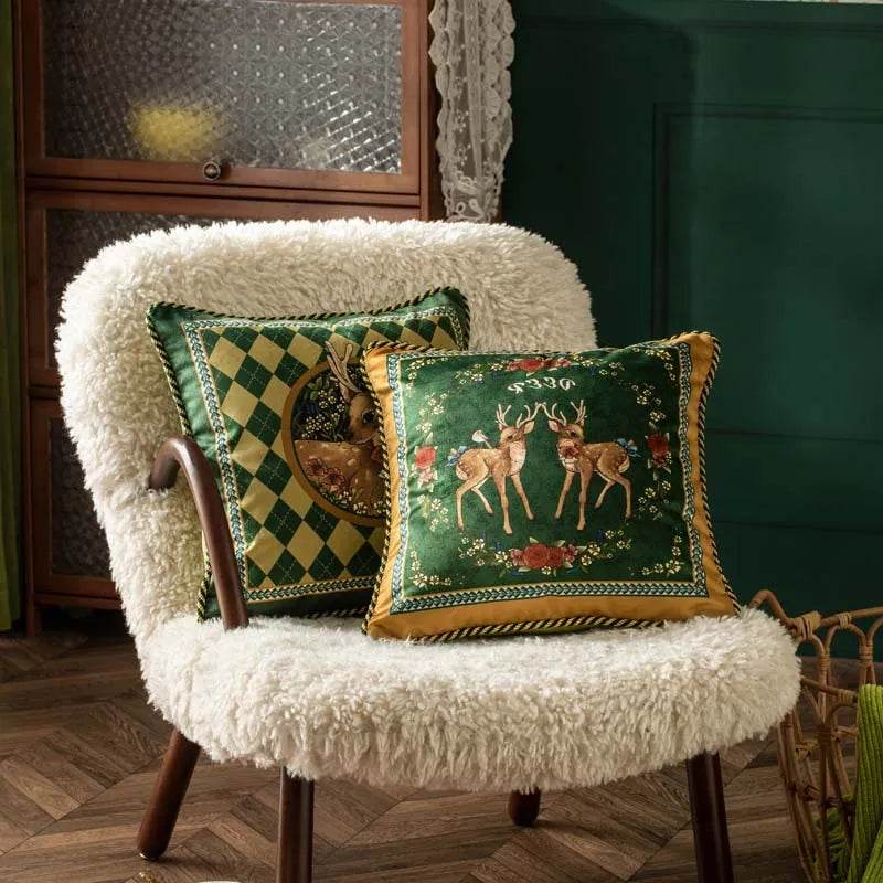 Christmas Limited Series Green Festive Reindeer Design Sofa Pillow - SinoCultural -- HS-BZ1112-1