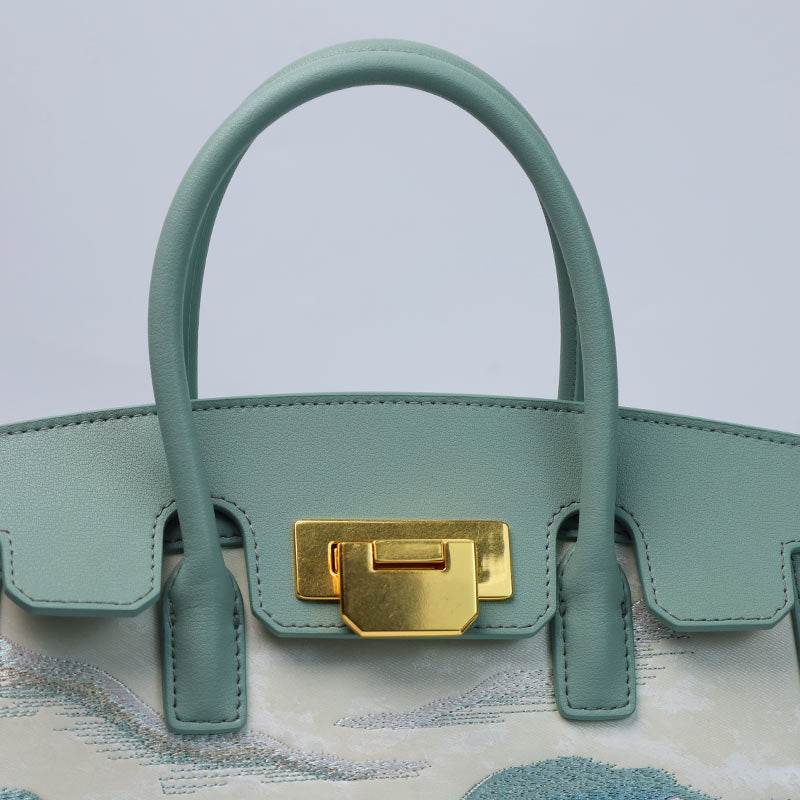 Embroidery Leather Elegant Birkin Handbag Cloud Mountain - SinoCultural -- P120659-1 -