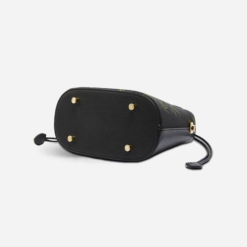Xiangyunsha Silk Bamboo Black Drawstring Bucket Bag - SinoCultural -- YS120670-1 -