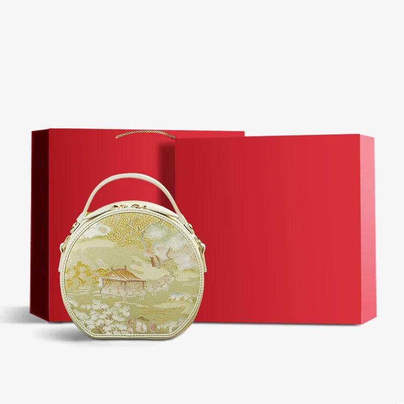 Chinese Painting Mulberry Silk Round Bag Luxury Handbag - SinoCultural -- P12065505