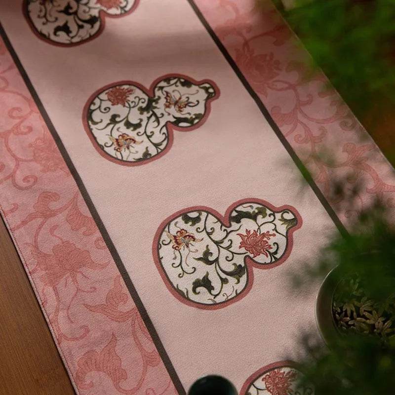 Chinoiserie Elegant Pink Rectangular Tea Table Runner - SinoCultural -- TR027A160