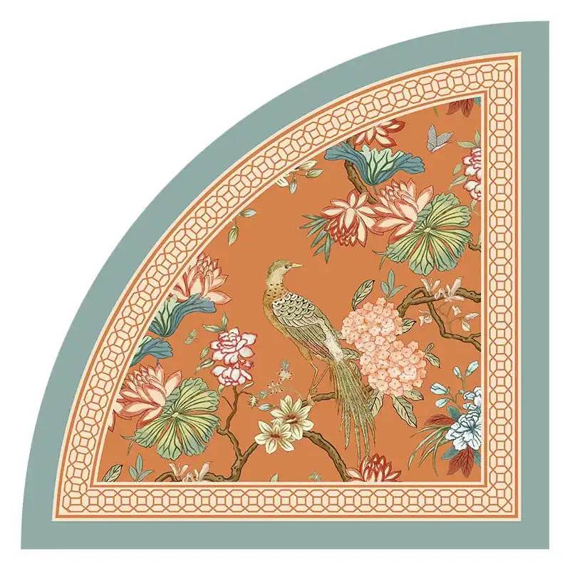 Chinoiserie Orange Bathroom Mat Anti-Slip Fan-Shaped Rug - SinoCultural -- LZ007A80
