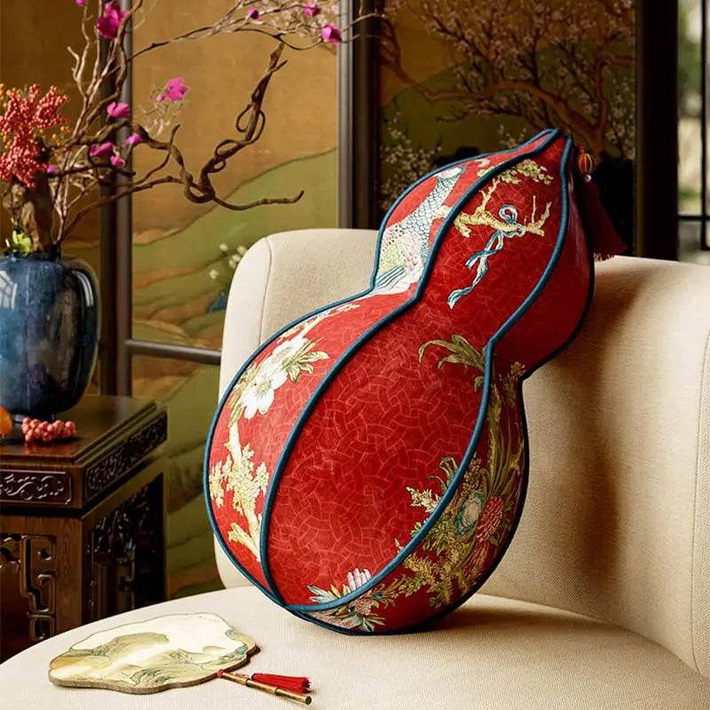 Chinoiserie Original Luxurious Gourd-Shaped Peacock Pillow - SinoCultural -- SJZBZ065